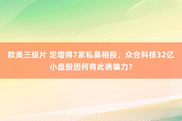 欧美三级片 定增得7家私募相投，众合科技32亿小盘股因何有此诱骗力？