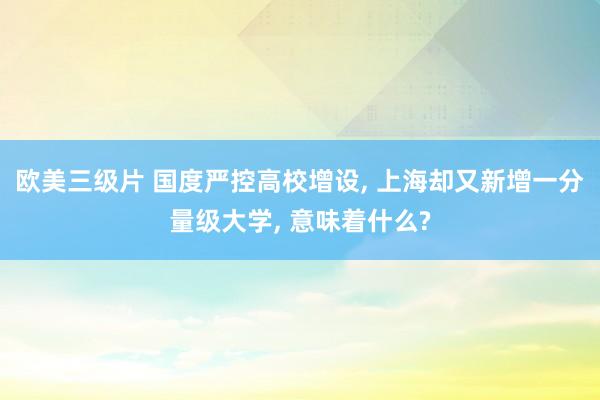 欧美三级片 国度严控高校增设， 上海却又新增一分量级大学， 意味着什么?