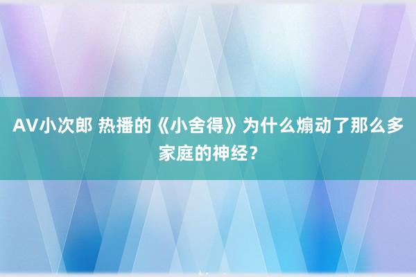 AV小次郎 热播的《小舍得》为什么煽动了那么多家庭的神经？