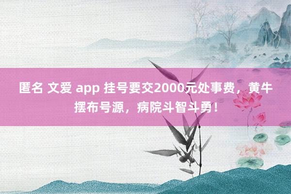 匿名 文爱 app 挂号要交2000元处事费，黄牛摆布号源，病院斗智斗勇！